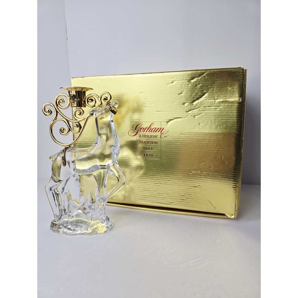 Gorham Crystal Christmas Reindeer candle holder centerpiece‎ 8"